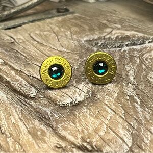BULLET STUD EARRINGS - 45 AUTO - SWAROVSKI CRYSTAL BIRTHSTONE 
MAY - EMERALD